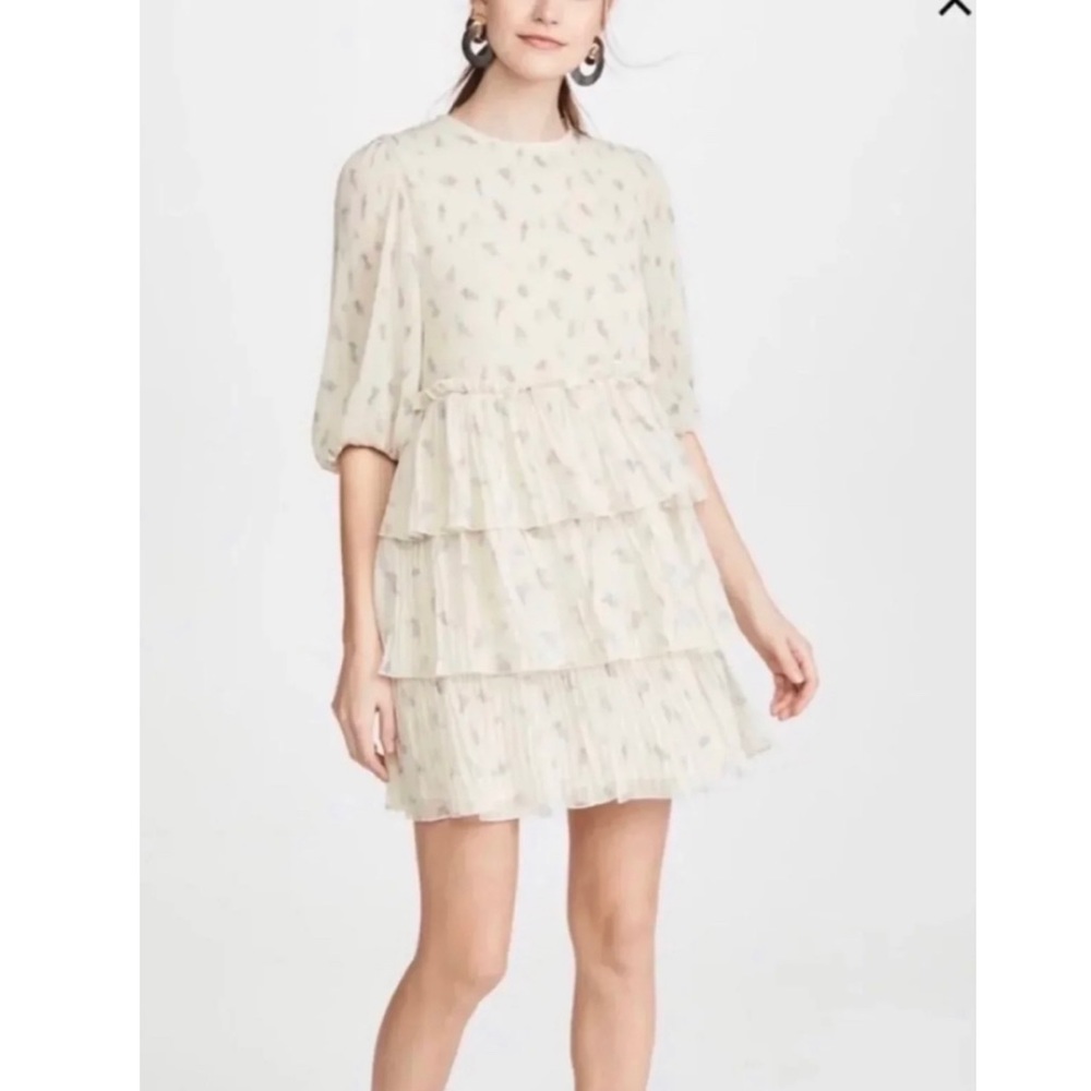 Ganni Cream Mini Dress with Subtle Pattern